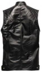 Men Black Leather Vest Quilted Style