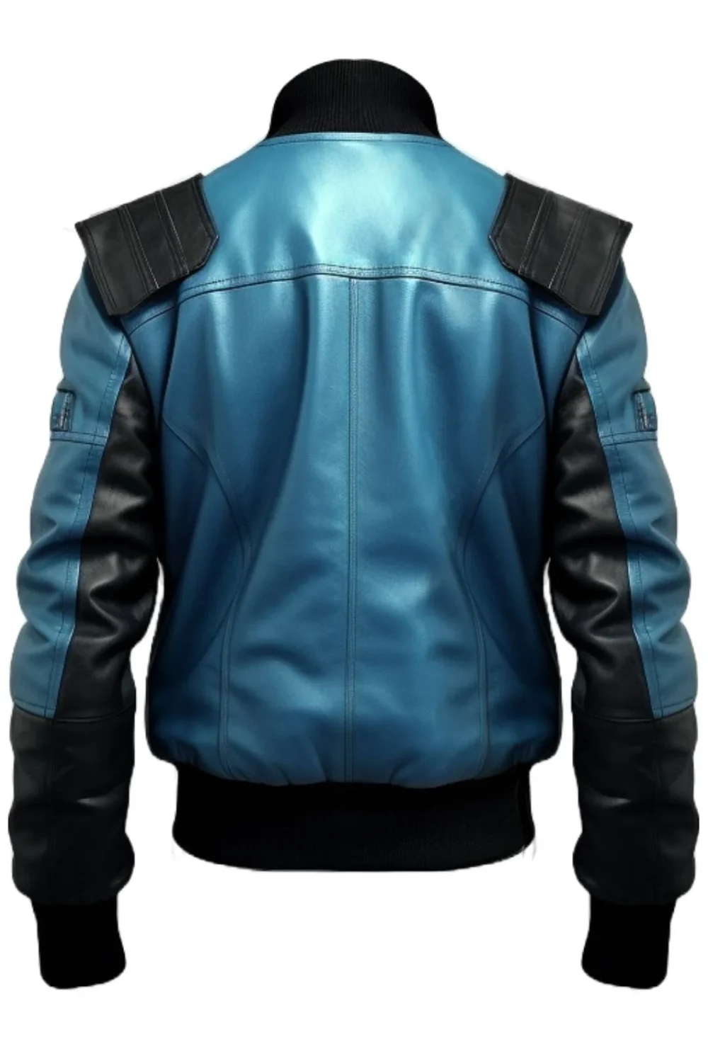 Men Blue Black Bomber Leather Jacket