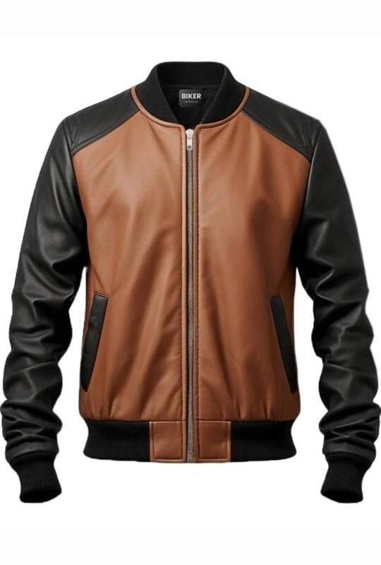 Men Bomber Brown Leather Jacket