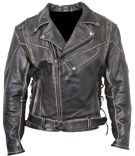 Men Brando Rub Off Biker Leather Jacket