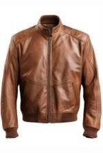 Men Brown Bomber Leather Jacket