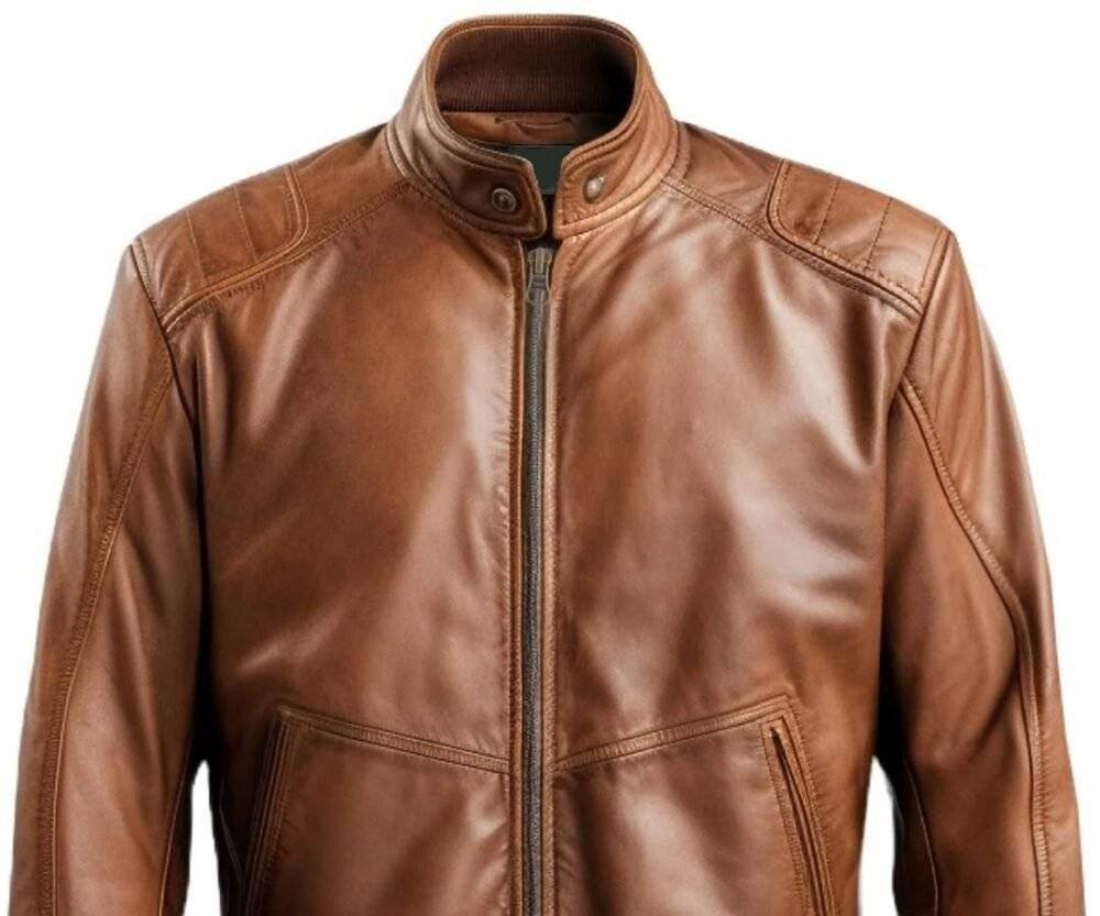 Men Brown Bomber Leather Jacket