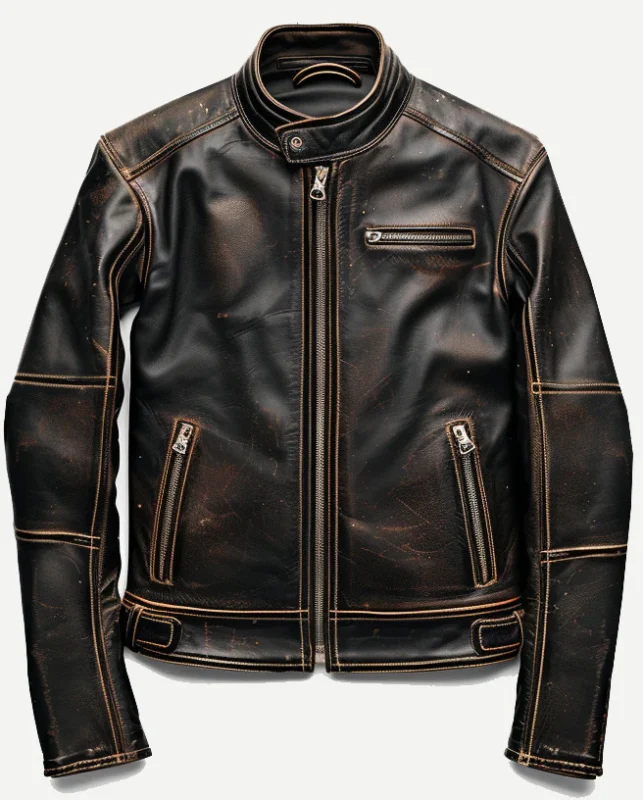 Men Brown Rub off Leather Biker Jacket