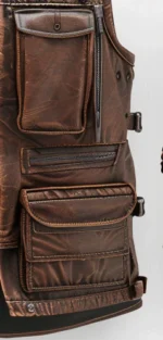 Men Distressed Brown Military Leather Vest