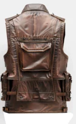 Men Distressed Brown Military Leather Vest