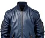 Men Flight Bomber Blue Leather Jacket