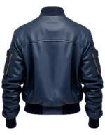 Men Flight Bomber Blue Leather Jacket