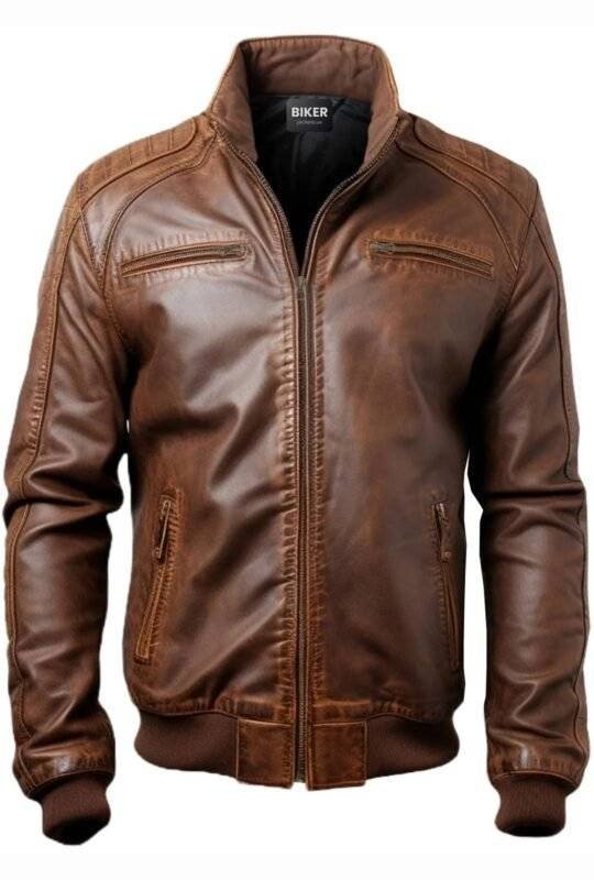 Men Jordan Brown Leather Bomber Jacket