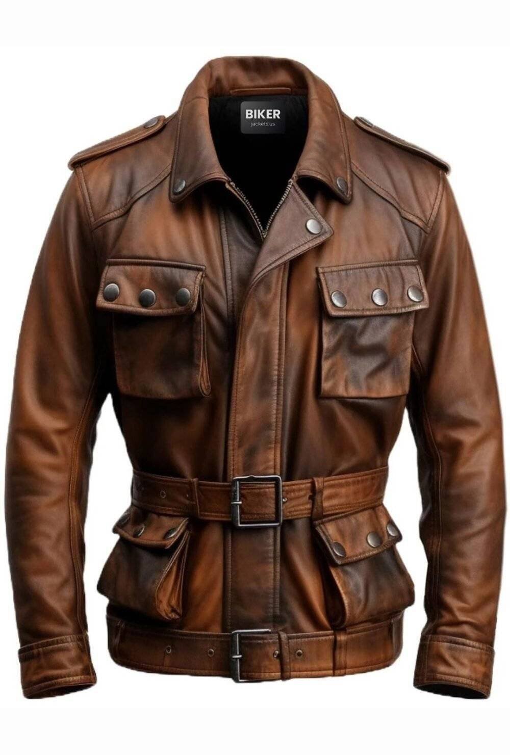 Men Military Style Vintage Leather Jacket