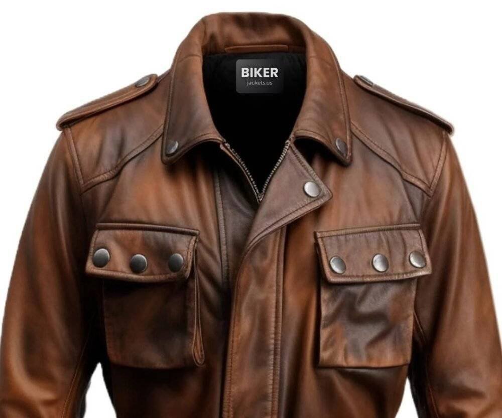 Men Military Style Vintage Leather Jacket