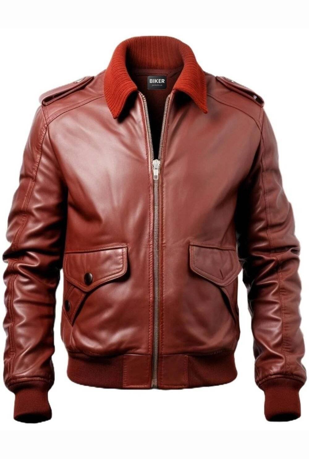 Men Red Bomber Leather Jacket