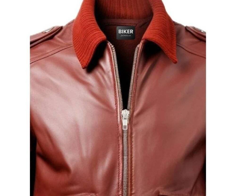 Men Red Bomber Leather Jacket