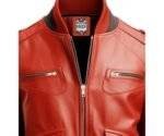 Men Red Leather Bomber Jacket