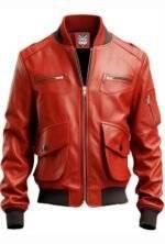 Men Red Leather Bomber Jacket