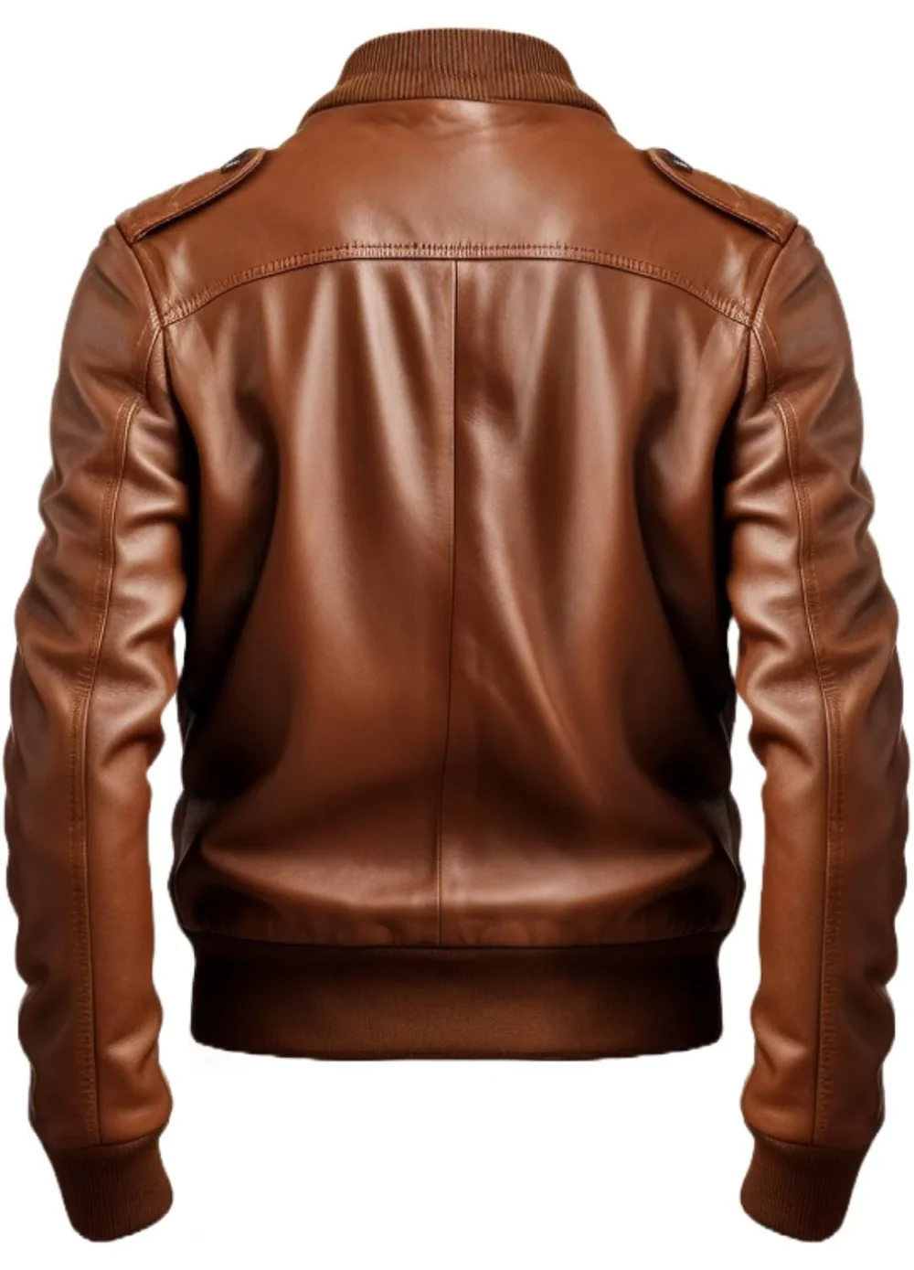 Men Strap Pockets Brown Bomber Leather Jacket