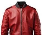 Men Stylish Red Bomber Leather Jacket