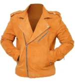 Men Suede Leather Camel Biker Jacket