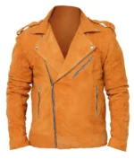 Men Suede Leather Camel Biker Jacket