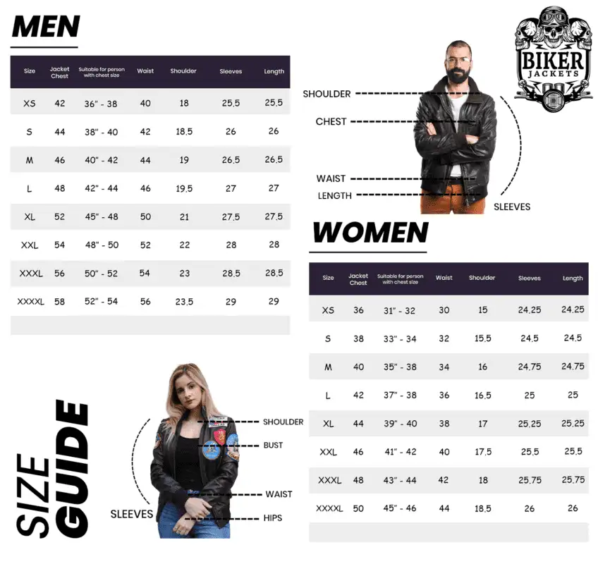 biker Jackets size chart