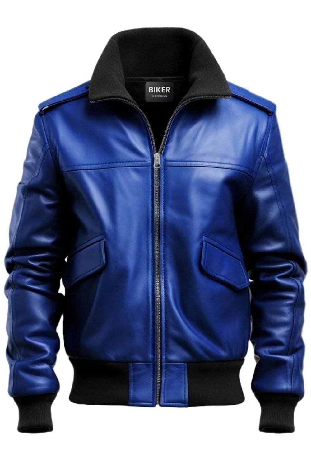 Men's Blue Faux Leather Jacket