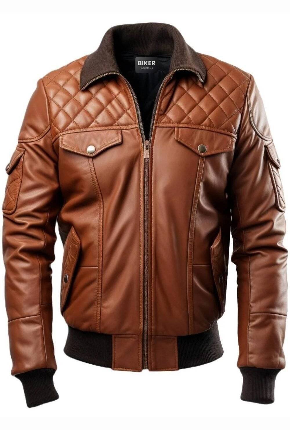 Mens Bomber Brown Leather Jacket