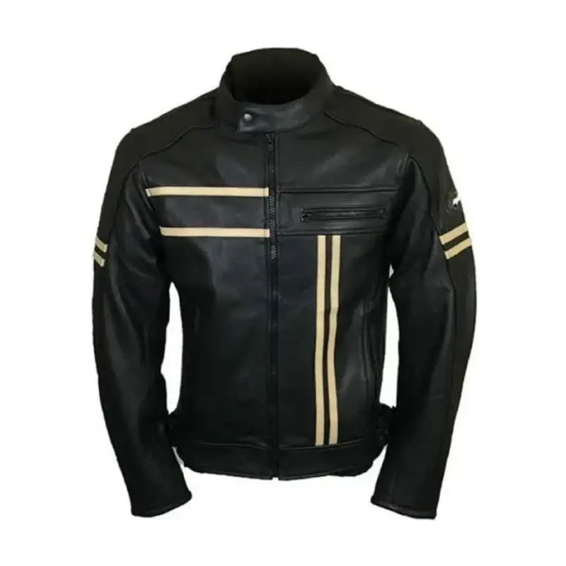 Mens Cafe Racer Retro Black Biker Jacket