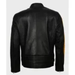 Mens Cafe Racer Yellow Star Black Leather Jacket