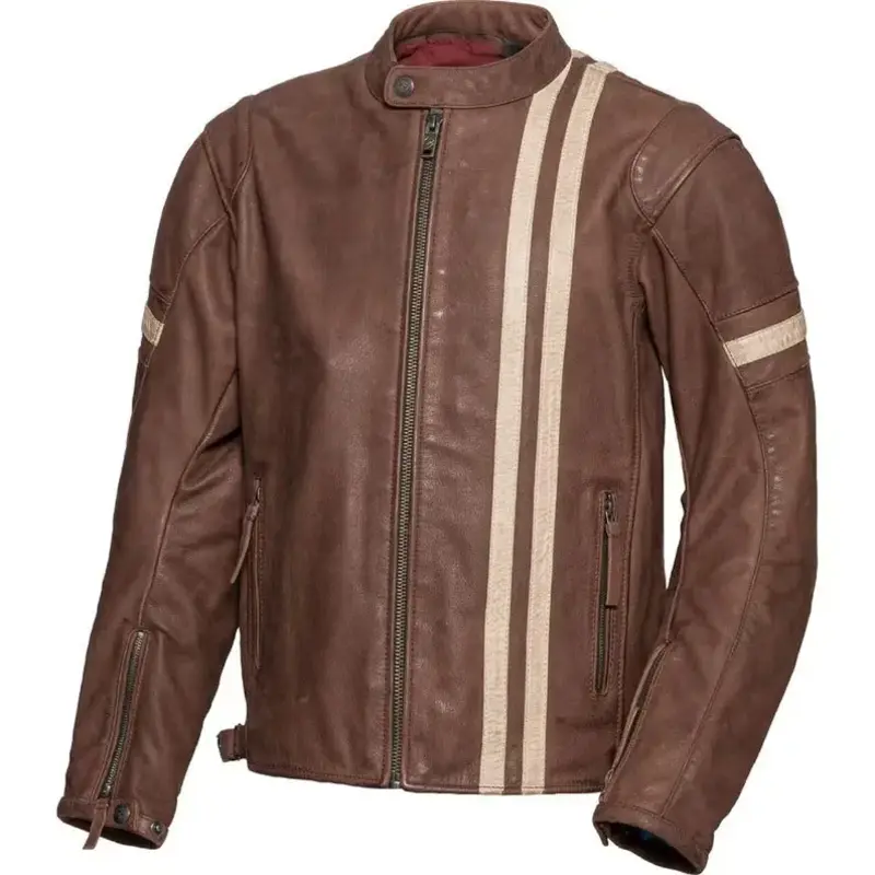 Mens Vintage Cafe Racer Motorbike Brown Leather Jacket