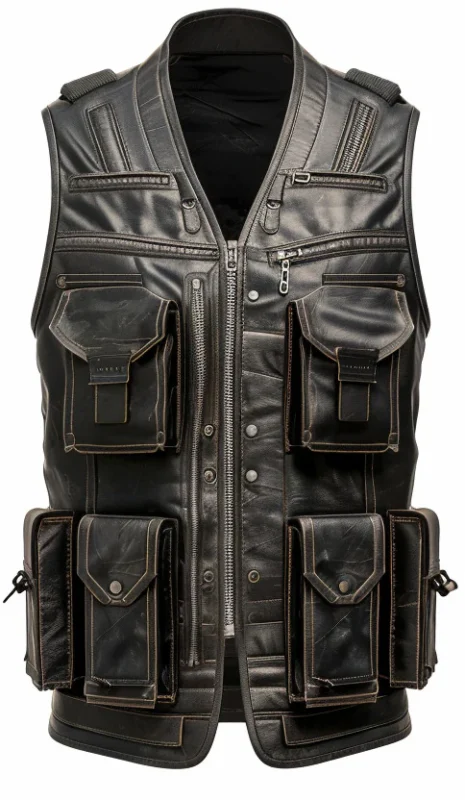 Military Rub off Men Leather Vest