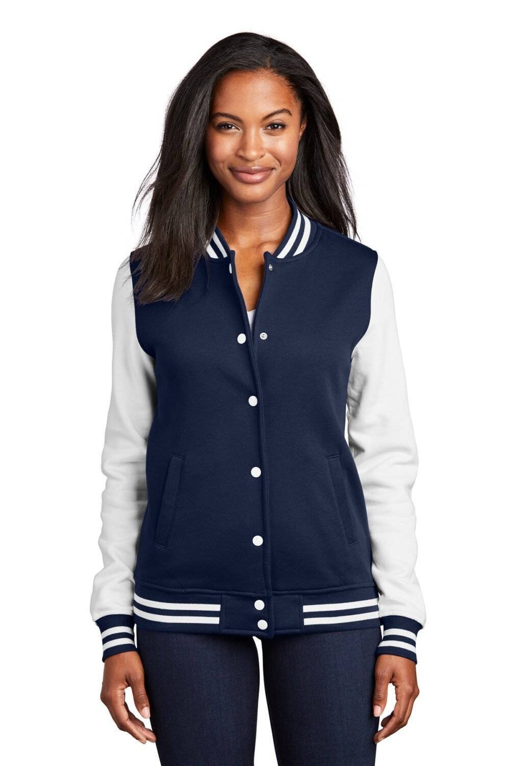 Navy Blue And White Varsity Jacket Womens