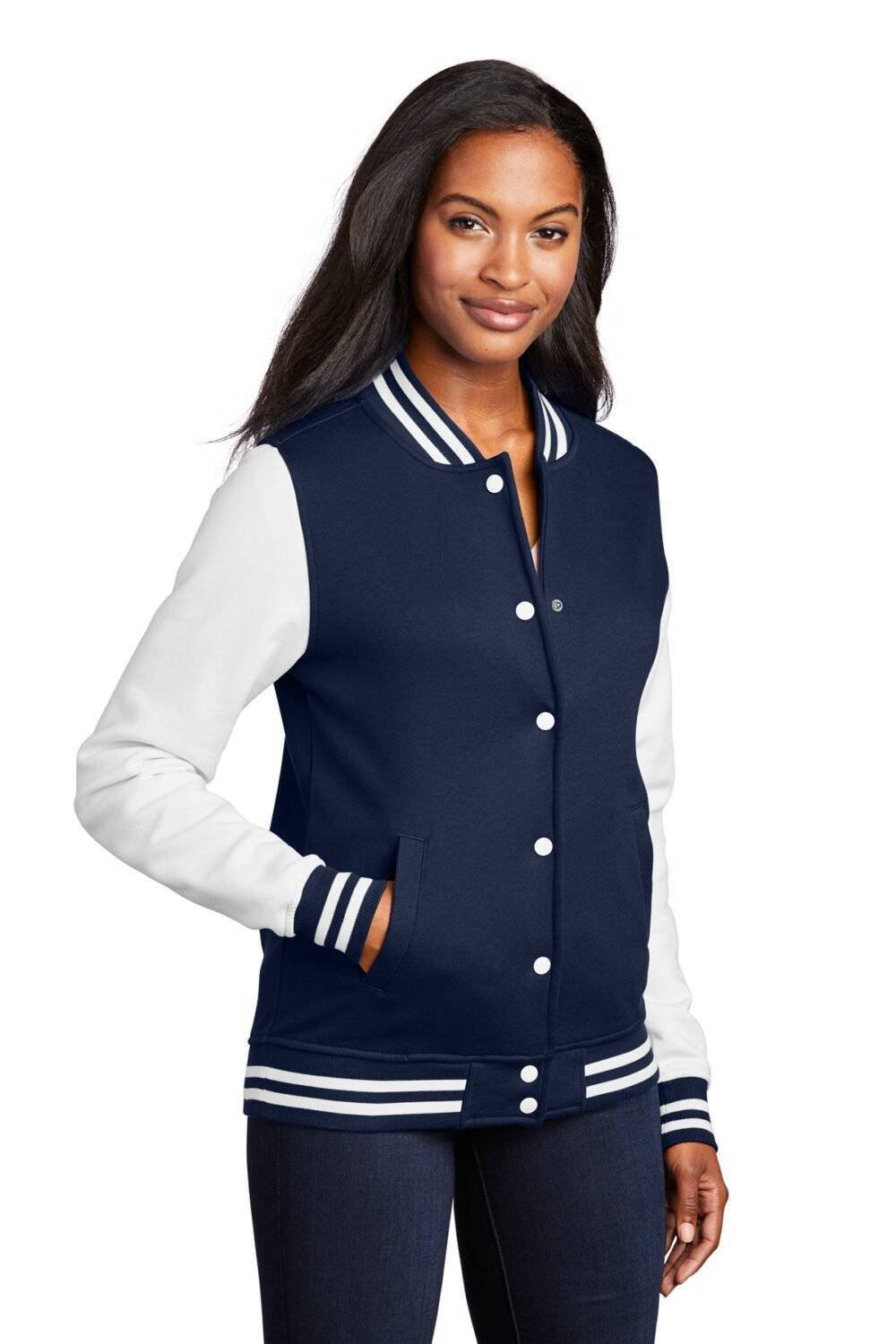 Navy Blue And White Varsity Jacket Womens