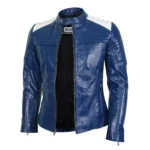 Navy Blue Leather Biker Jacket