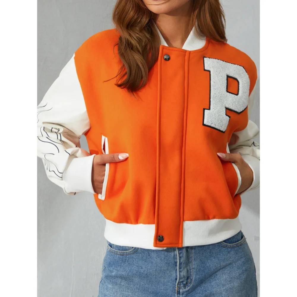 Orange Varsity Jacket Women's