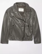 Oversized Faux Leather Biker Jacket