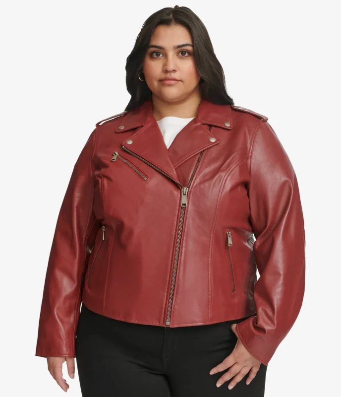 Plus Size Red Biker Jacket