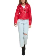 Red Leather Biker Jacket Ladies