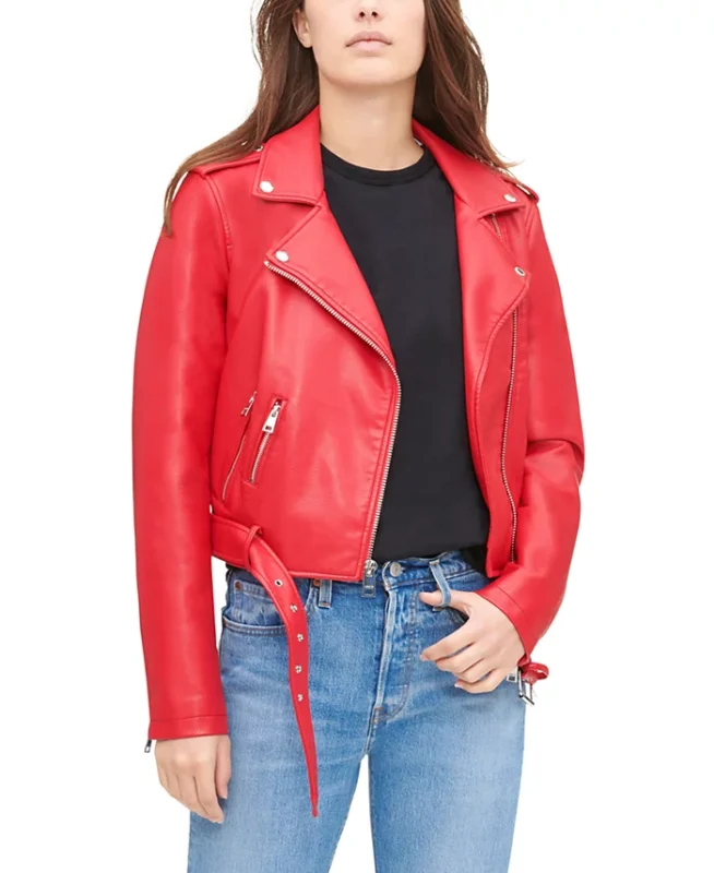 Red Leather Biker Jacket Ladies