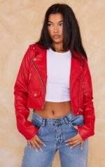 Red Leather Biker Jacket Womens