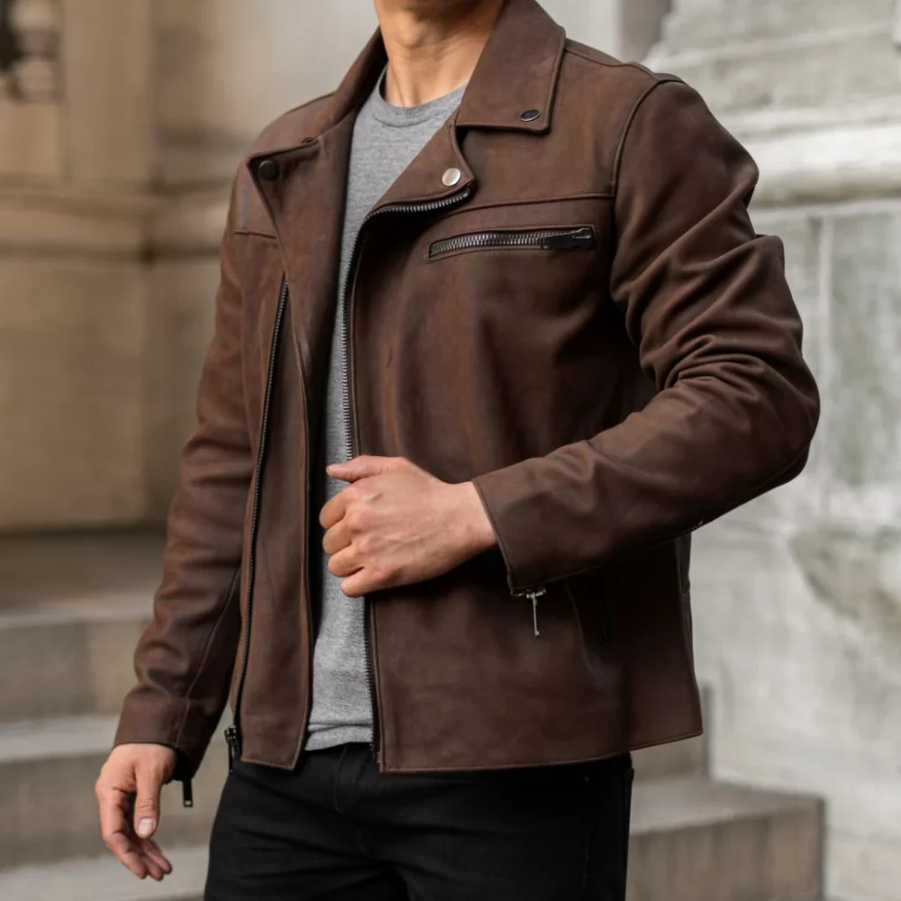 Suede Leather Biker Jacket Mens