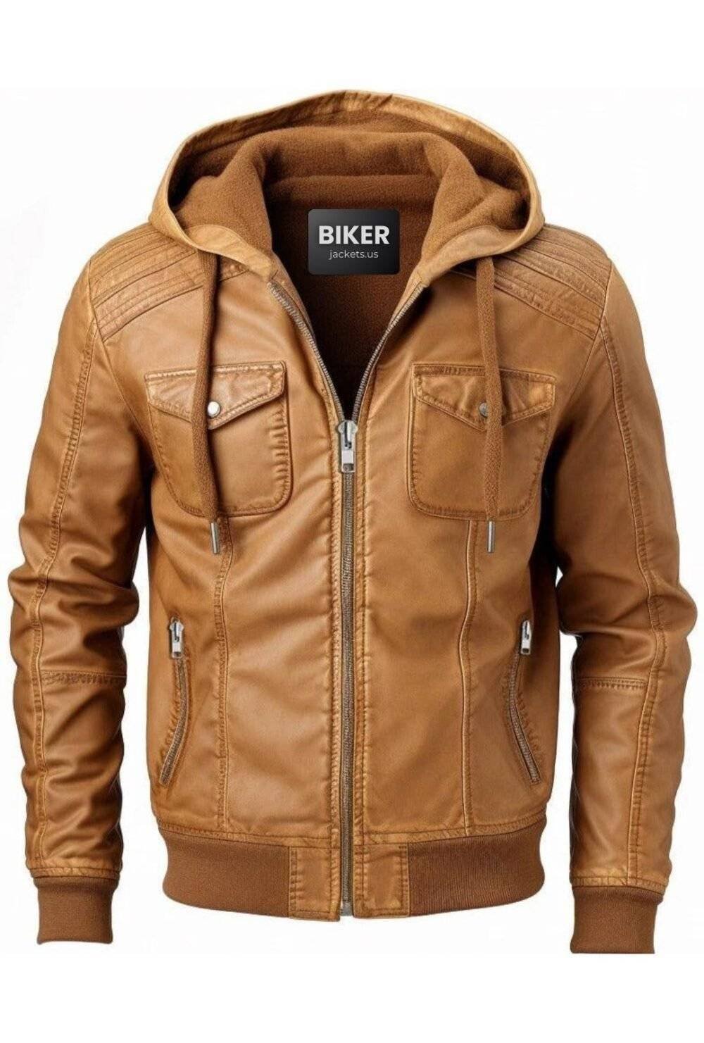 Swiss Light Brown Hooded Leather Jacket