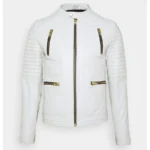 White Leather Biker Jacket Mens