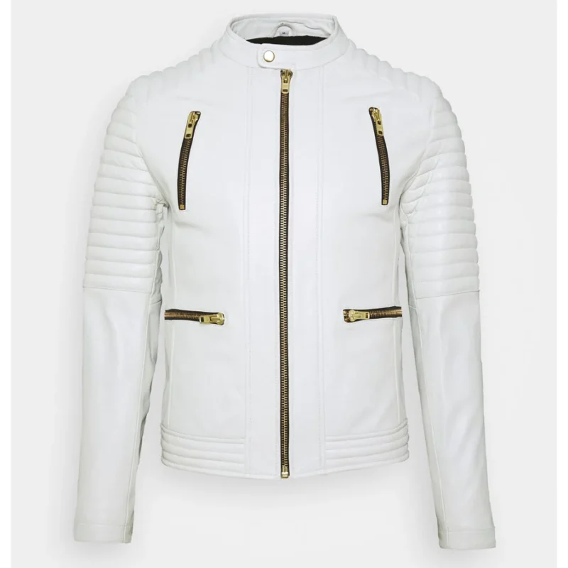 White Leather Biker Jacket Mens