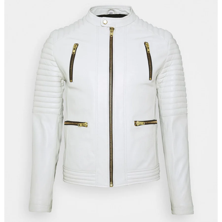 White Leather Biker Jacket Mens