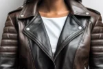 Women Classy Brown Leather Biker Jacket