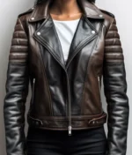 Women Classy Brown Leather Biker Jacket