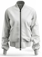 Women Greyish White Cotton Bomber Jacket