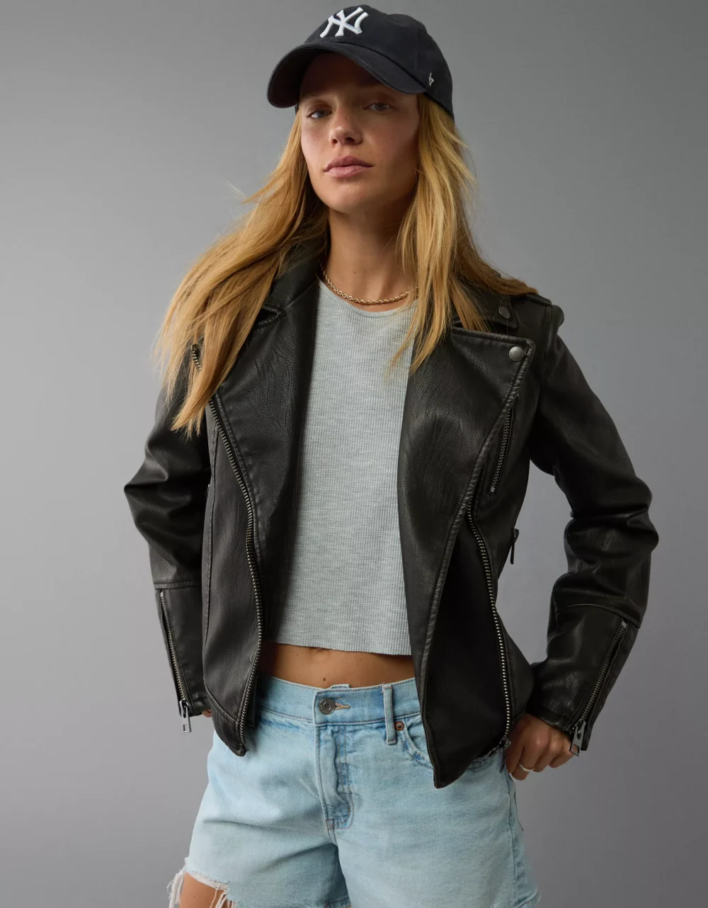 Womens Faux Leather Biker Jacket