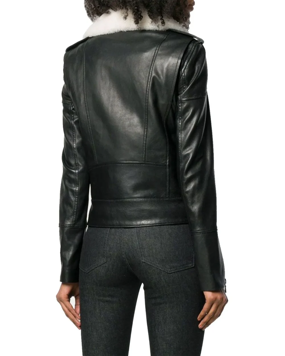 Womens Leather Biker Jacket With Fur Collar