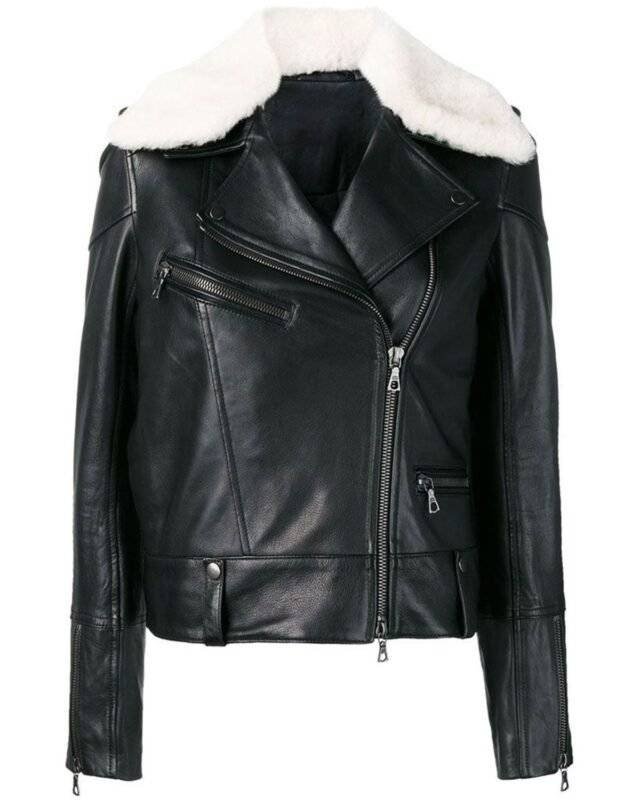 Womens Leather Biker Jacket With Fur Collar