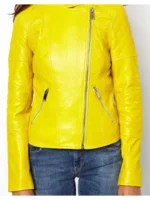 Womens Yellow Leather Biker Jacket